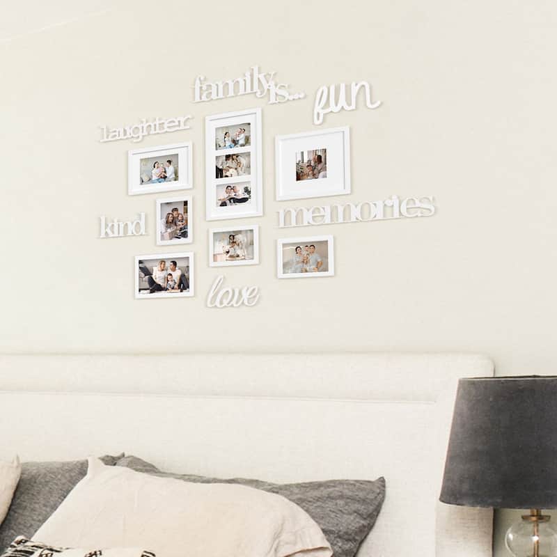 9 Openings White Picture Frame Collage Set PVC Wall Hanging Photo On