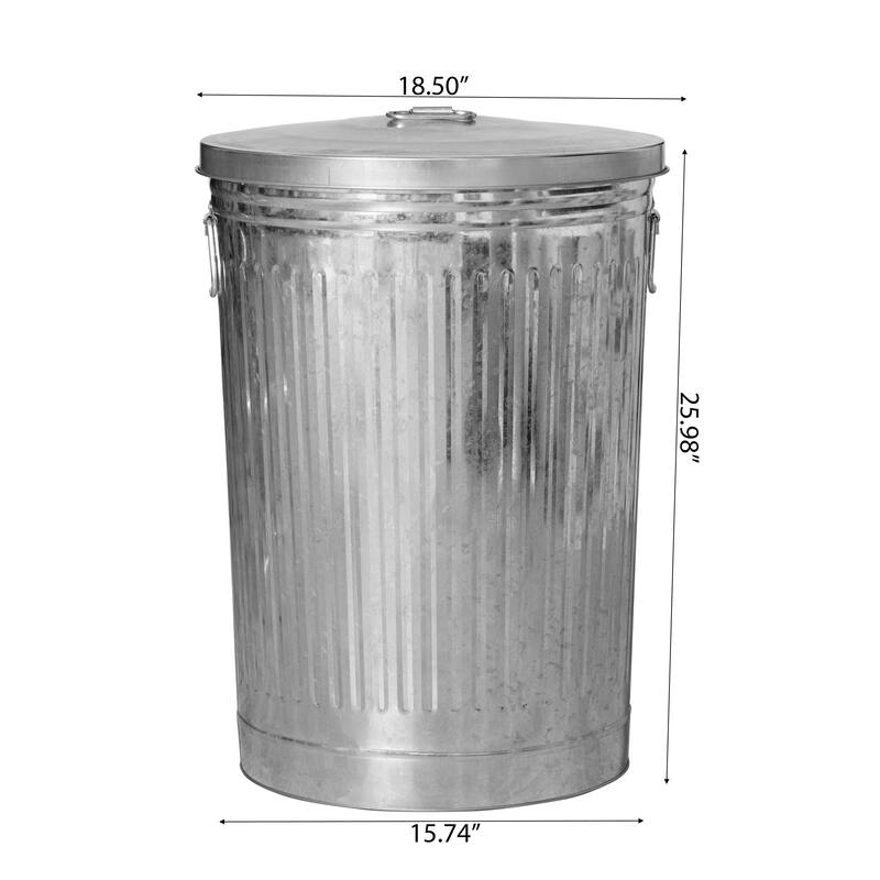 Round Galvanized Steel, Trash Can with Lid - Durable Metal Bucket for Backyard, Lawn, Garden and Yard Use