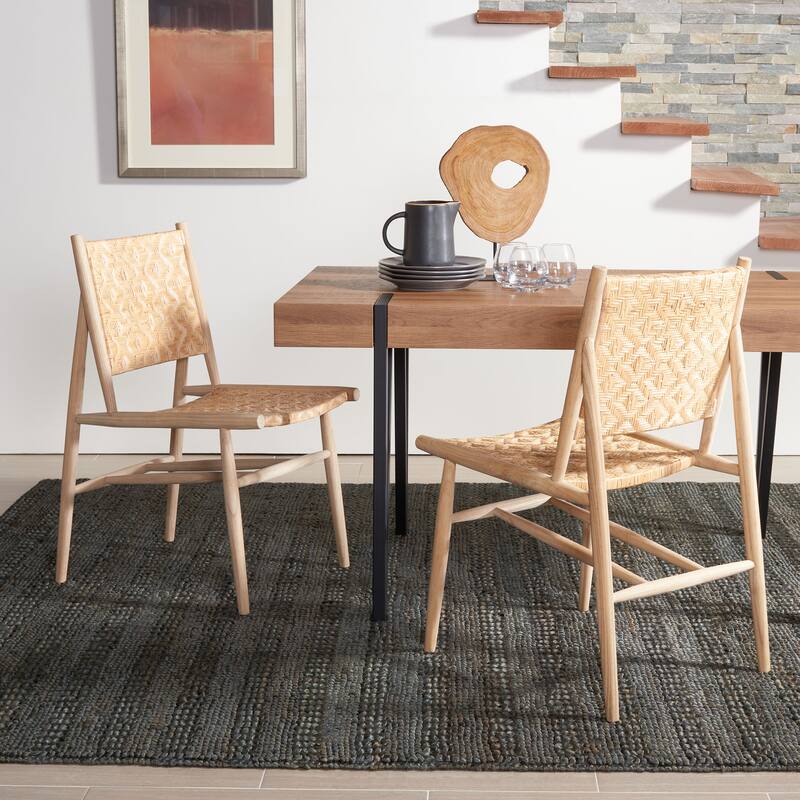 SAFAVIEH Nadine Coastal Rattan Dining Room Chair (Set of 2) - 24.8" x 19.6" L x 15.7" H - 25Wx20Dx35H
