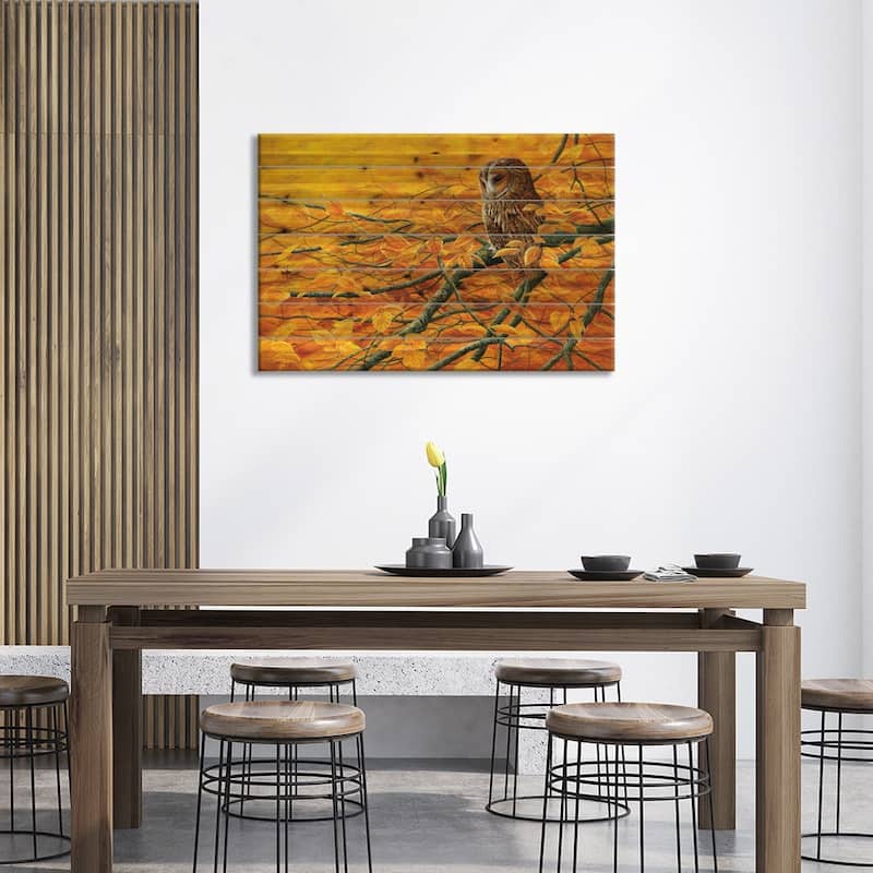 Golden Light Tawny Owl Print On Wood by Jeremy Paul - Multi-Color