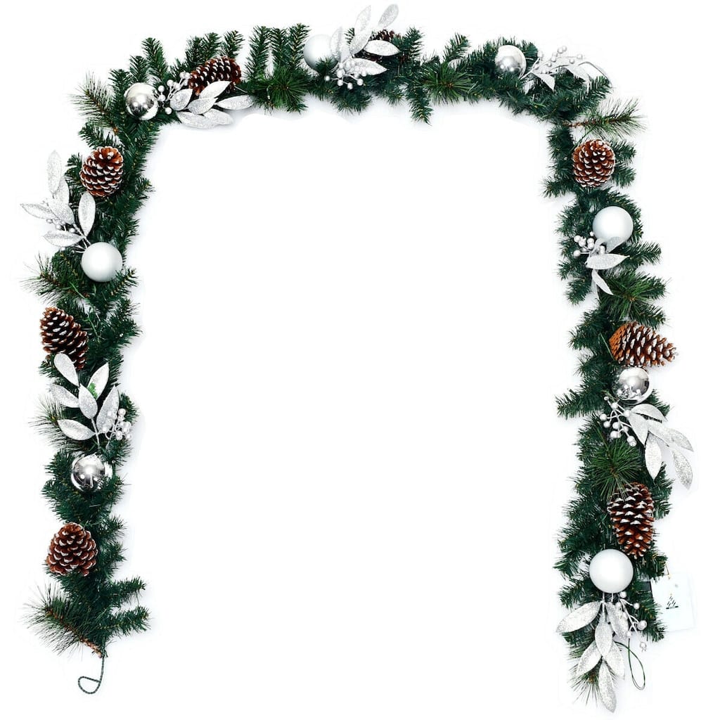 Lifelike 9ft Artificial Christmas Garland with 50 LED Lights Pine Needle Foliage and Decorative Accents