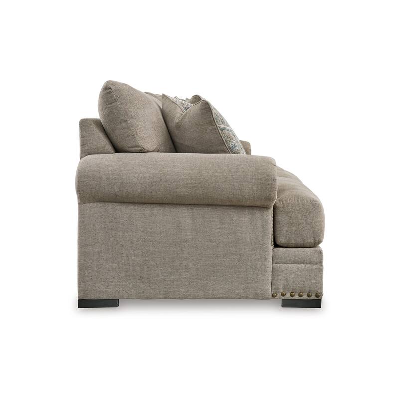 Golo Sofa, 5 Accent Pillows, 97 Inch Taupe Gray Fabric, Nailhead Trim