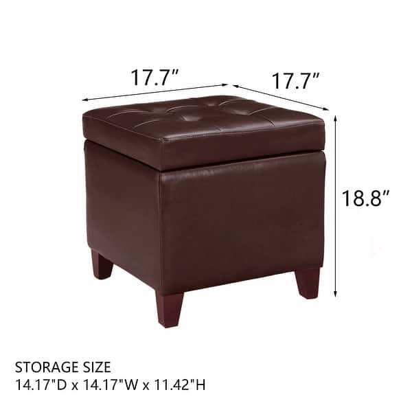 dimension image slide 0 of 15, Adeco Bonded Leather Storage Ottoman Square Tufted Cube Footstool