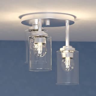 Park Ridge 3-Light Semi Flush Mount Lighting Fixture, Clear Cylinder Glass Shade Low Ceilings, Hallway, Kitchen