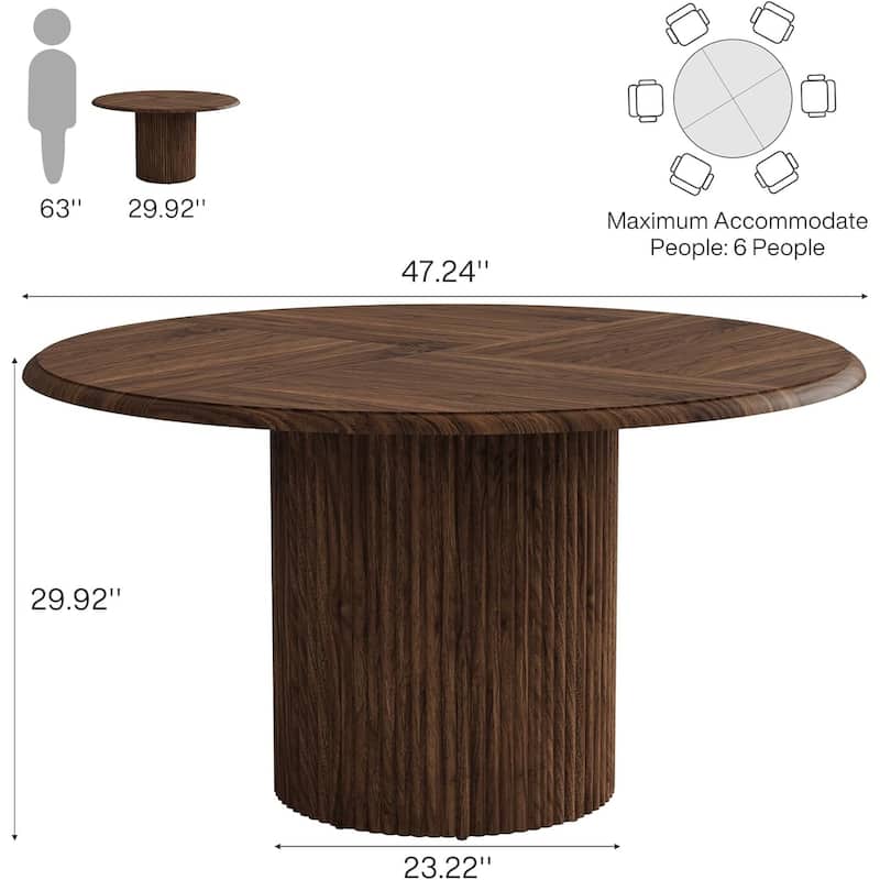Round Dining Table for 4, Farmhouse Kitchen Table with Metal Base (Chairs Not Included)