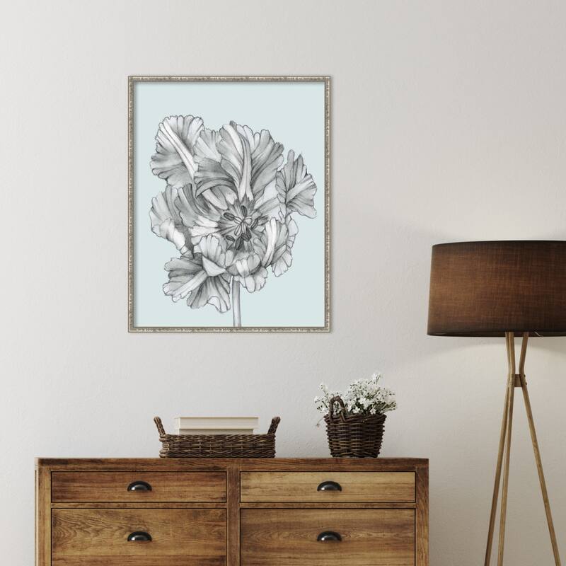 Silvery Blue Tulips No. 1 by Jennifer Goldberger Wood Framed Wall Art Print - Belvedere Silver