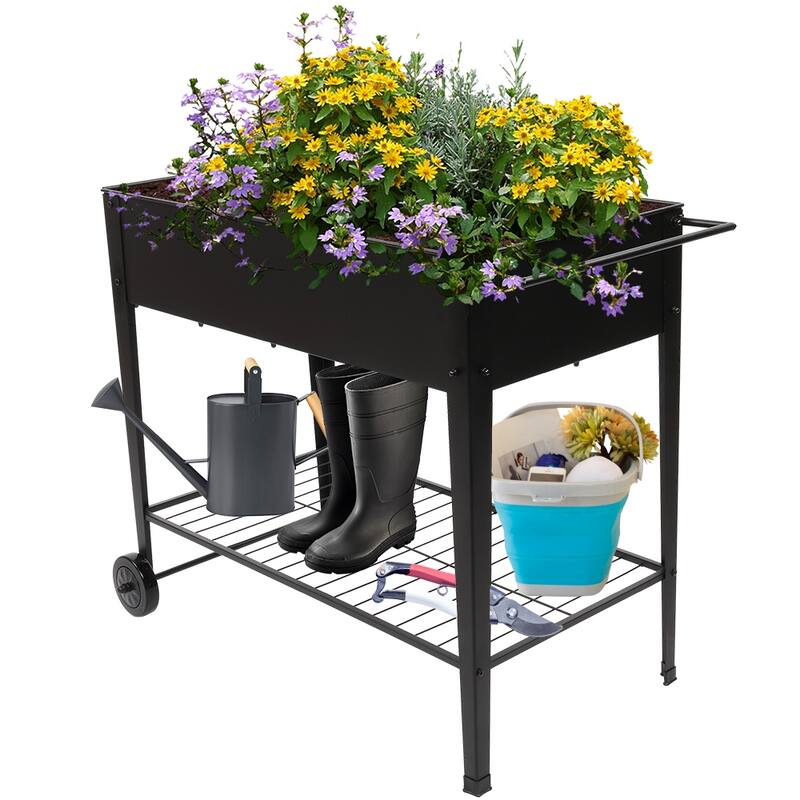 38"Planting Box Raised Garden Beds With Wheels Black