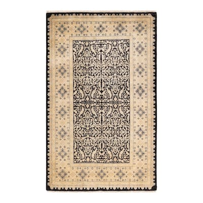 Overton Handknotted Wool Traditional Oriental Black Area Rug - 4' x 6'