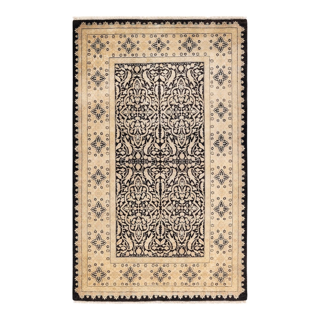 Overton Handknotted Wool Traditional Oriental Black Area Rug - 4' x 6'