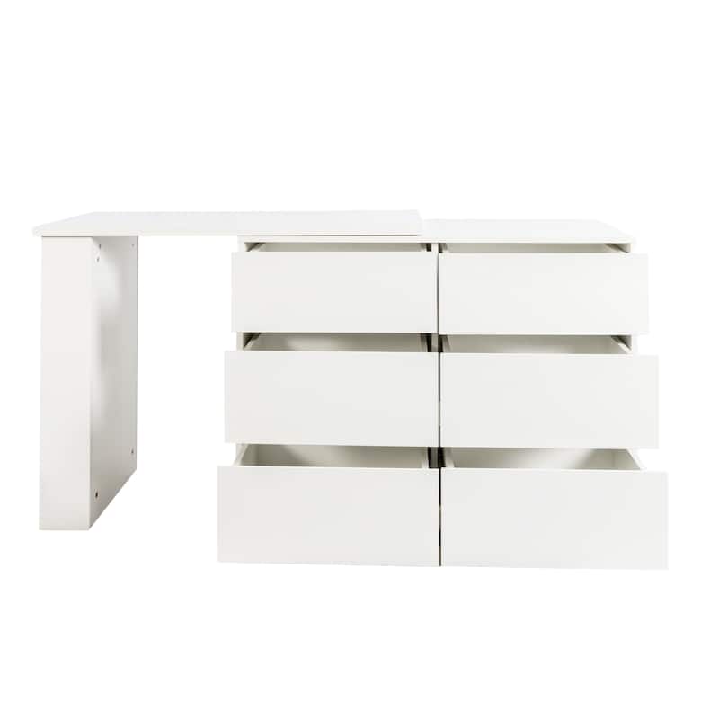 Roomfitters L-Shaped Computer Desk with Drawers, Modern Corner Home Office Desk with Reversible Storage Cabinet, White