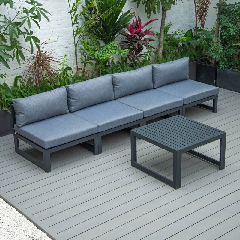 Chelsea 5-Piece Modern Armless Patio Sectional and Coffee Table for Patio Garden Summer Yard Porch