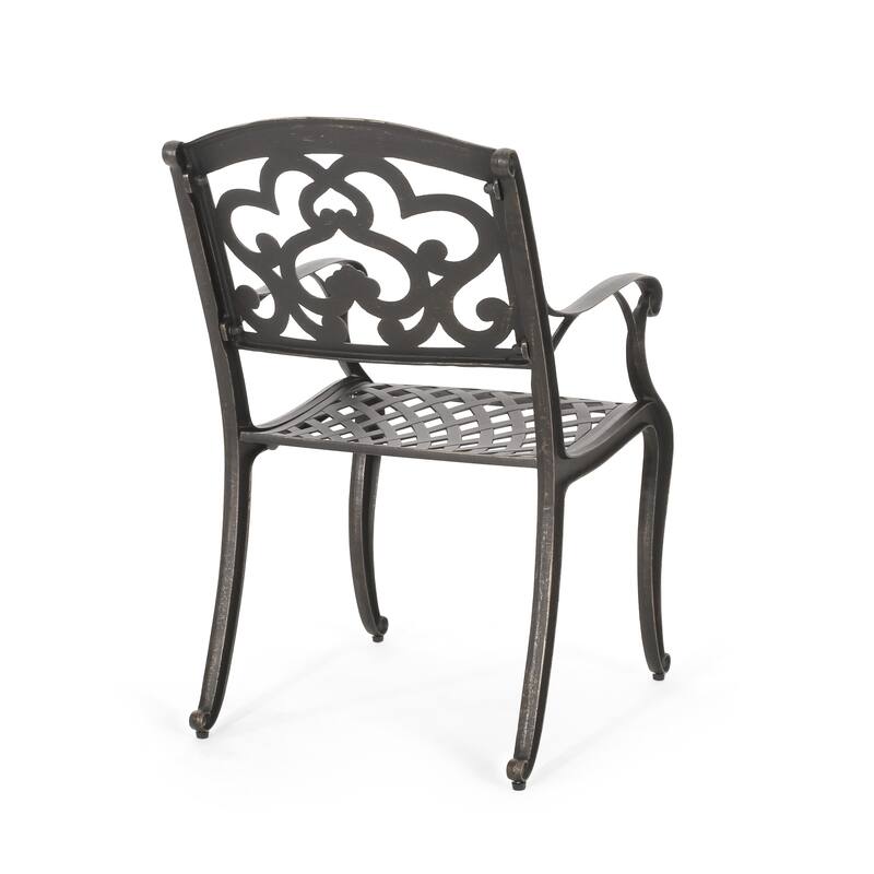 Serb Outdoor Dining Patio Chair Set of 2, Handcrafted Metal Copper Patina