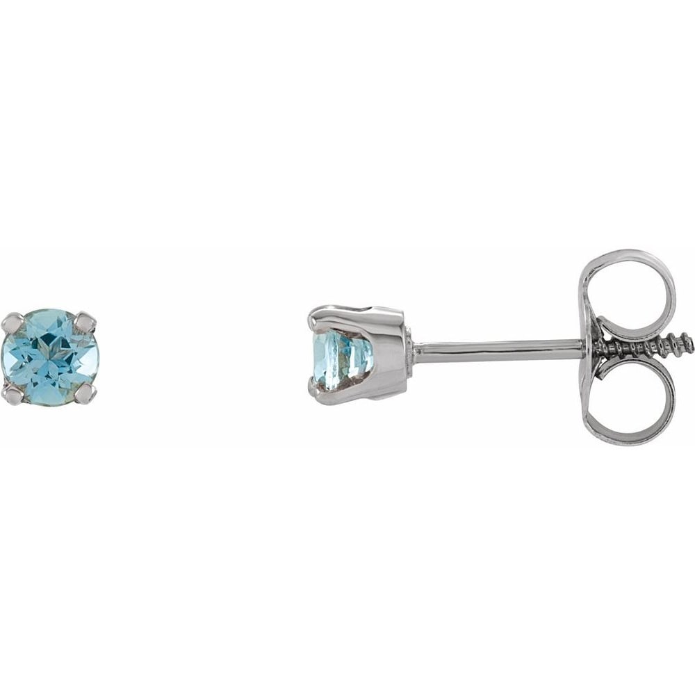 14K White Gold 3 mm Round Imitation Blue Zircon Youth Birthstone Earrings for Women