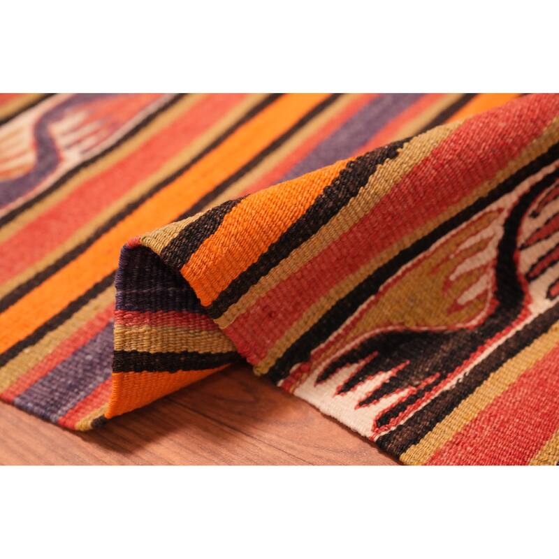 Hand Woven Oriental 100% Wool Carpet Southwestern Tribal Oranges & Rust Kilim Area Rug - 8' 11'' X 4' 6''