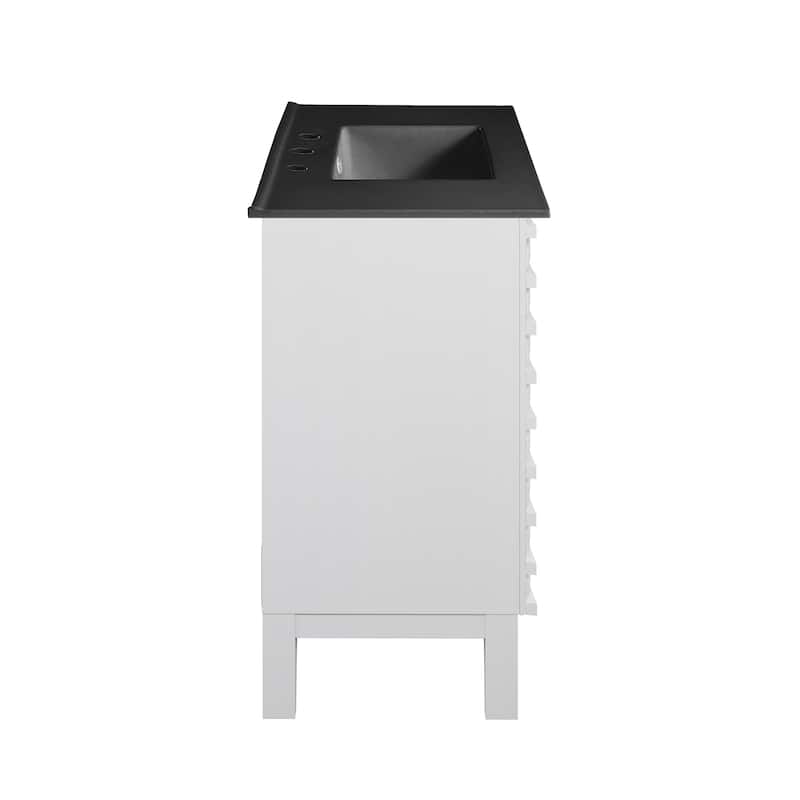 Cascade 36 In. White Oak Bathroom Vanity With Black, 3-Hole Ceramic Sink Top