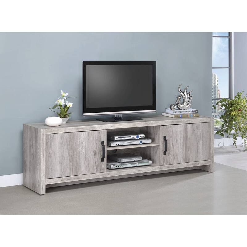 2 Doors and Open Shelf TV Console in Grey