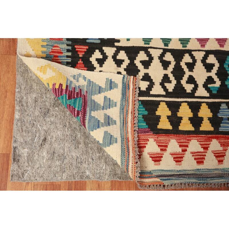 Reversible Kilim Oriental Area Rug Bedroom Hand-Woven Wool Carpet - 9'6"x 13'1"