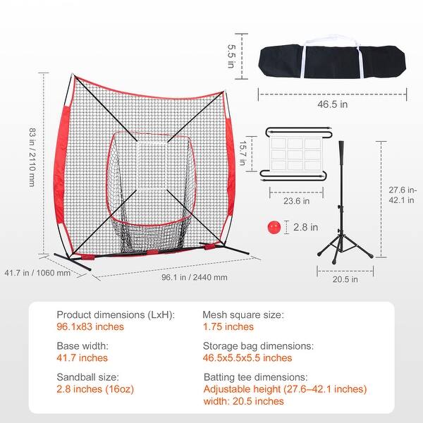 dimension image slide 1 of 3, 7x7 ft Baseball Softball Practice Net with Carry Bag and Strike Zone