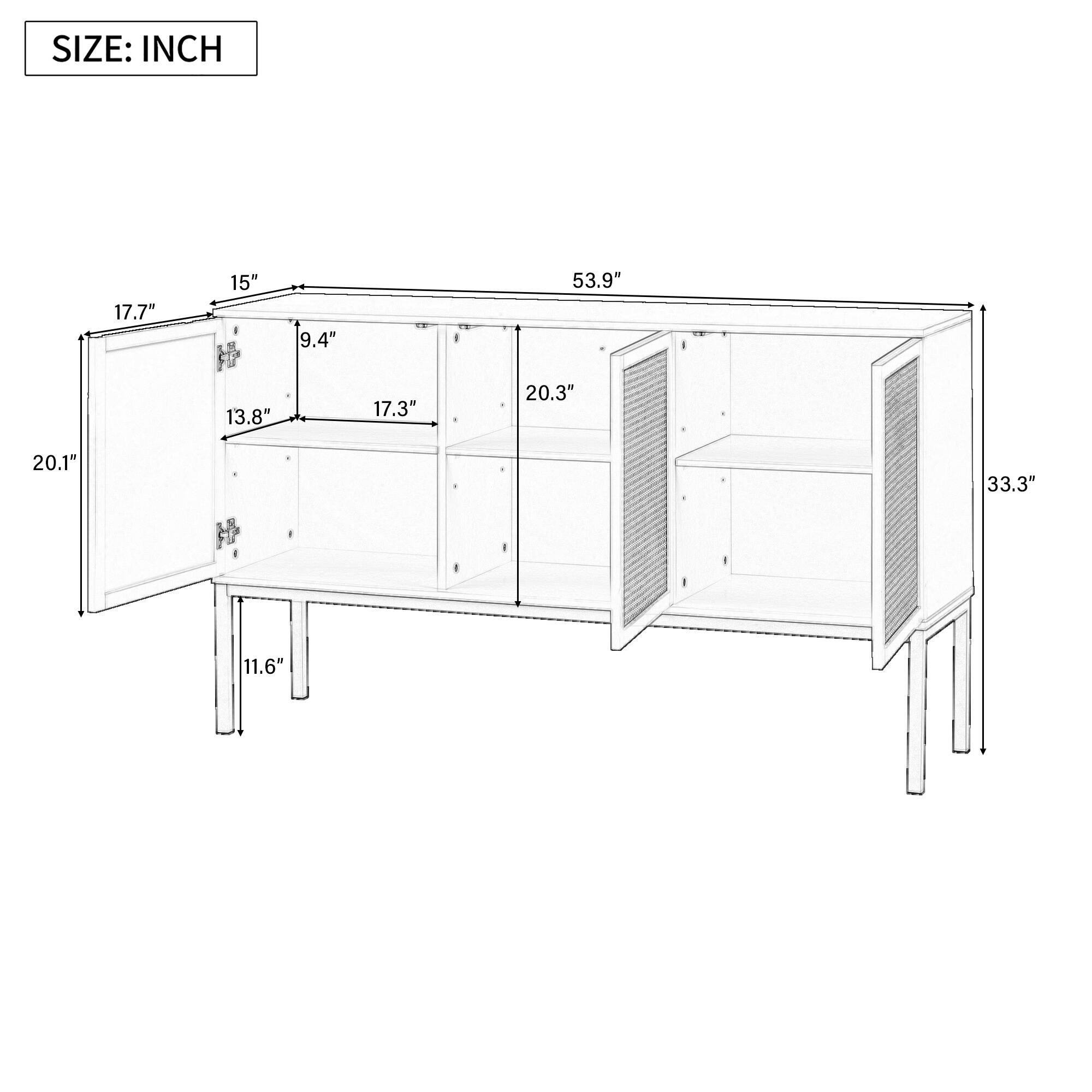 Large Storage Space Sideboard with Artificial Rattan Door and Rebound