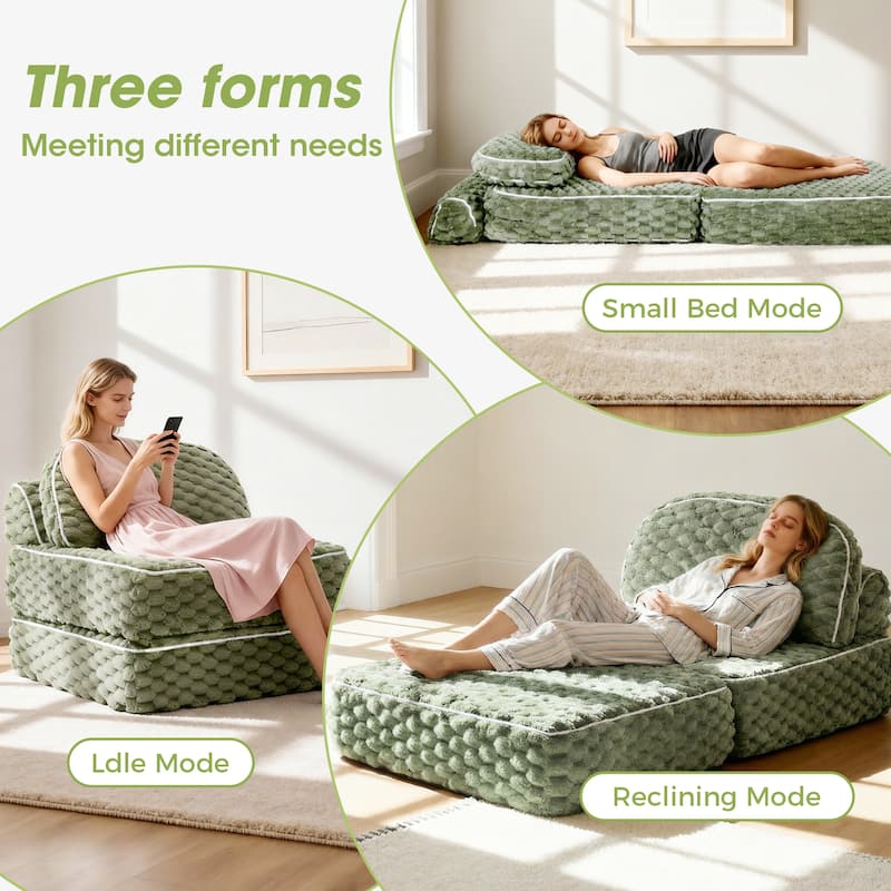 3-in-1 Convertible Sofa Bed Soft Fuzzy Fabric