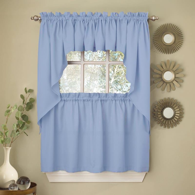 Opaque Ribcord Kitchen Curtain Pieces - Tiers/ Valances/ Swags - 24" Tier Pair - Light Blue