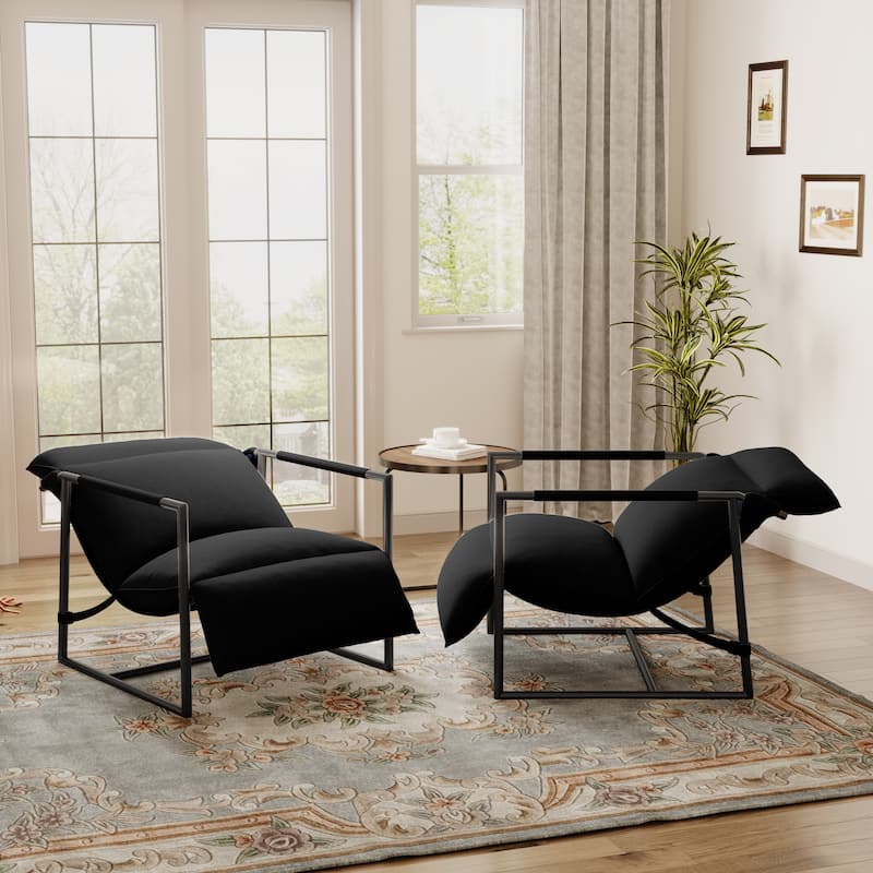 Metal Sling Accent Chairs Armchair with Adjustable Headrest Set of 2 - Black