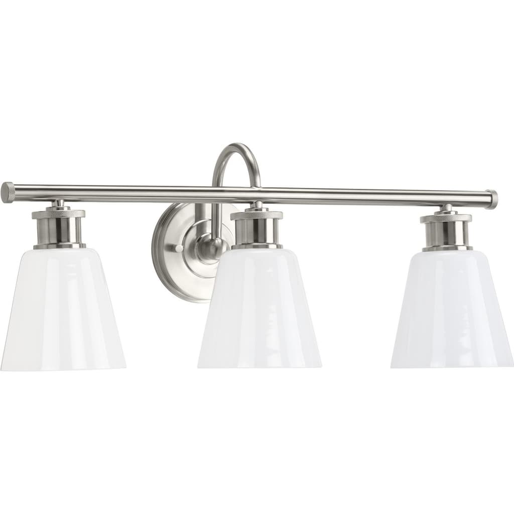 Ashford Collection 3-Light Brushed Nickel Opal Glass Farmhouse Bath Vanity Light