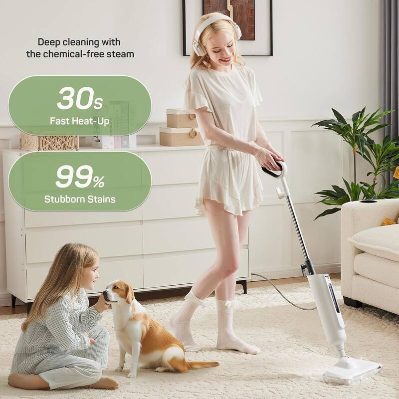 Steam Mop for Floor Cleaning, Lightweight Floor Steamer for Hardwood, Tile, Laminate, and Carpet, Includes 2 Washable Pads
