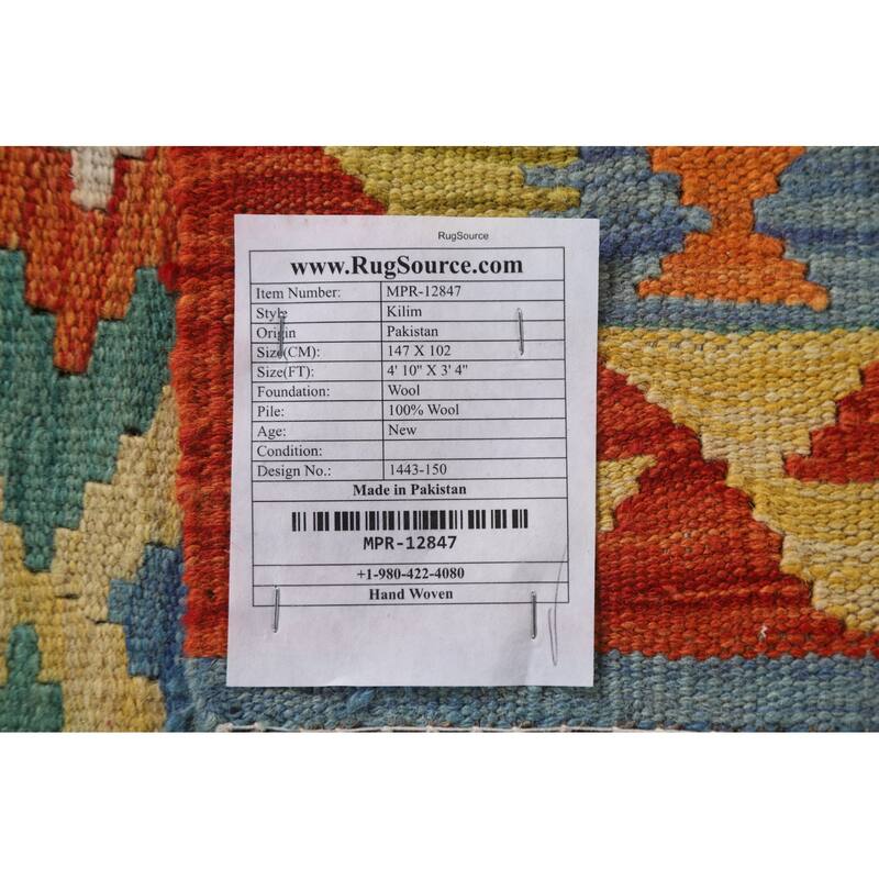 Southwestern Kilim Rug Flatweave Foyer Wool Carpet - 3'4"x 4'10"