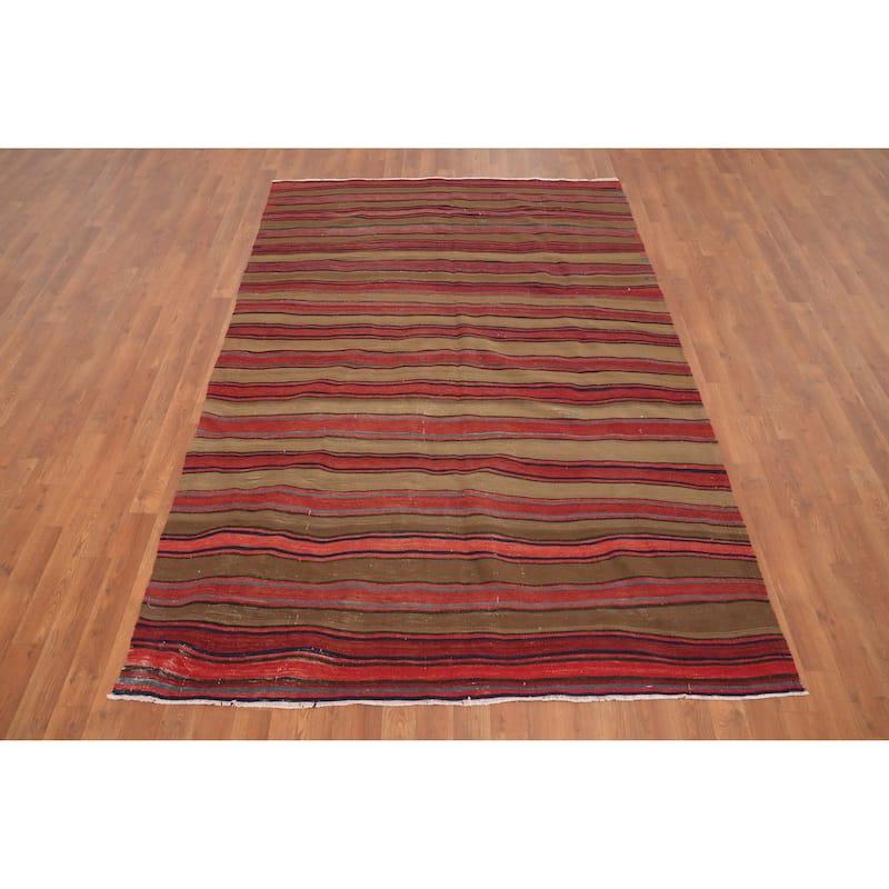 Hand Woven Oriental 100% Wool Carpet Southwestern Geometric Multi-Colored Kilim Area Rug - 8' 0'' X 5' 3''