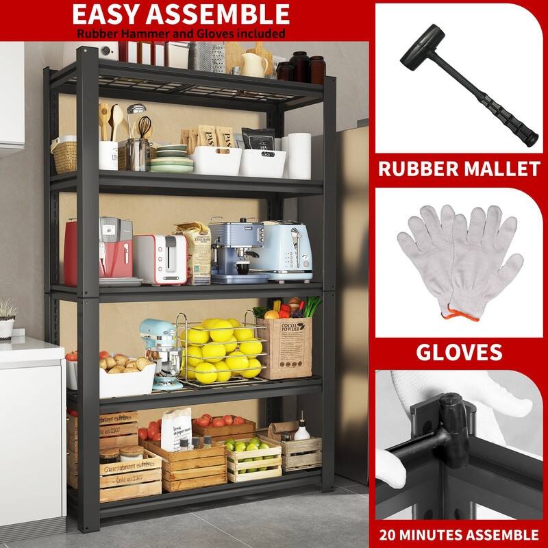 5/6-Tier Adjustable Heavy Duty Metal Storage Shelves, Black, 72/82"H