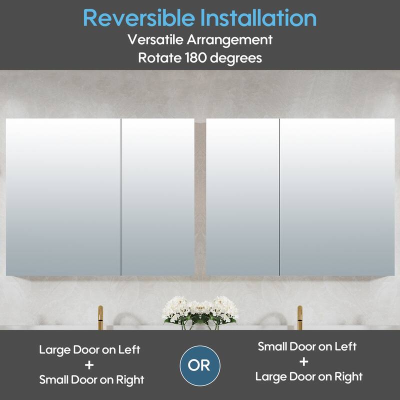 Recessed or Surface Wall Mount Bathroom Medicine Cabinet With Adjustable Glass Shelves