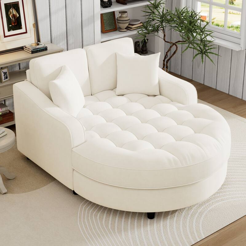 55" Modern Chaise Lounge Sofa Bed Upholstered Sofa Couch with Tufted Seat and Detachable Pillows for Living Room - Beige
