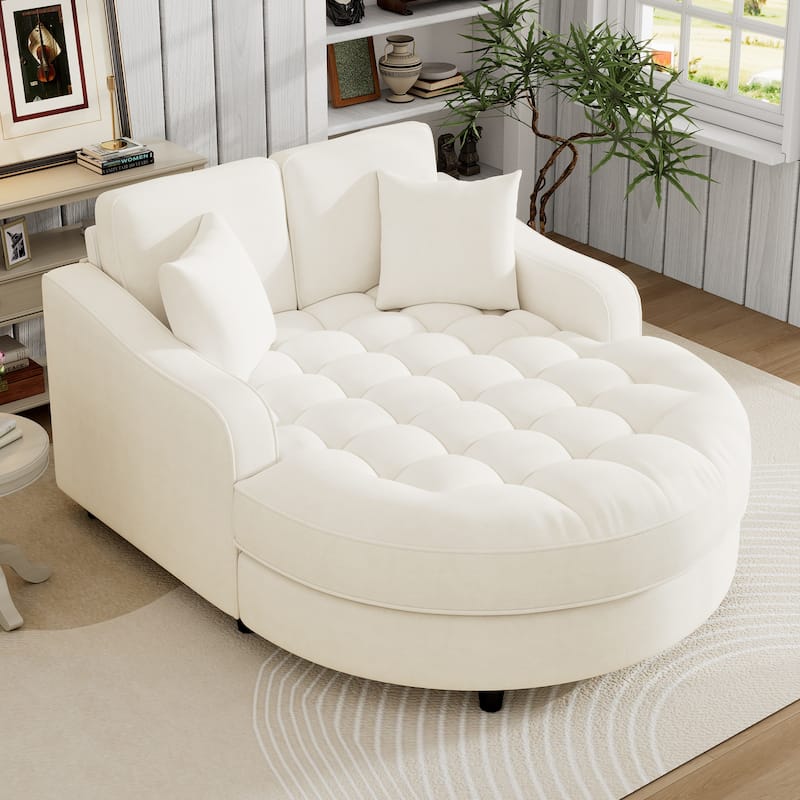 Christopher Knight Home - Modern Upholstered Chenille Fabric Sofa Bed with Tufted Seat and Detachable Pillows - Beige
