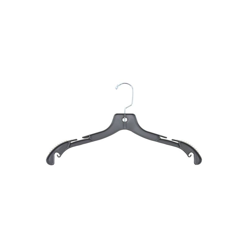 Grey Plastic Top Hanger W/ Non-Slip Rubber Shoulder Strips & Notches, 17" Length X 3/8" Thick, Chrome Hook Box of 100