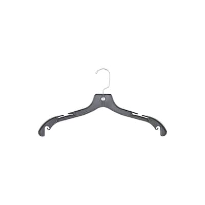 Grey Plastic Top Hanger W/ Non-Slip Rubber Shoulder Strips & Notches, 17" Length X 3/8" Thick, Chrome Hook Box of 100