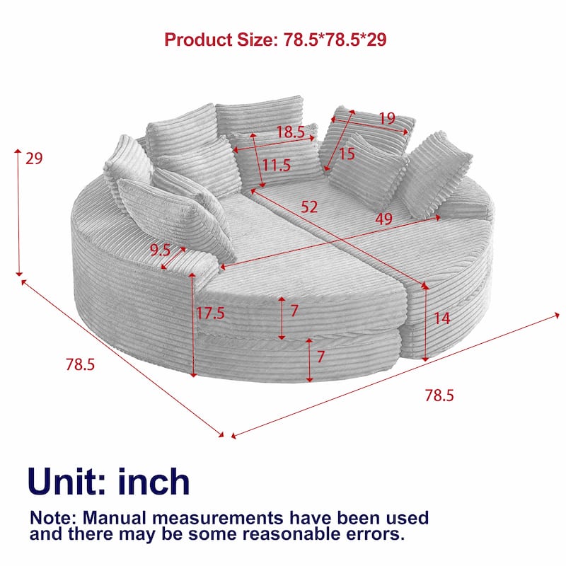 78.5-inch Corduroy Round Oversized Recliner,Converts into Two Recliners,2-In-1 Sofa Bed