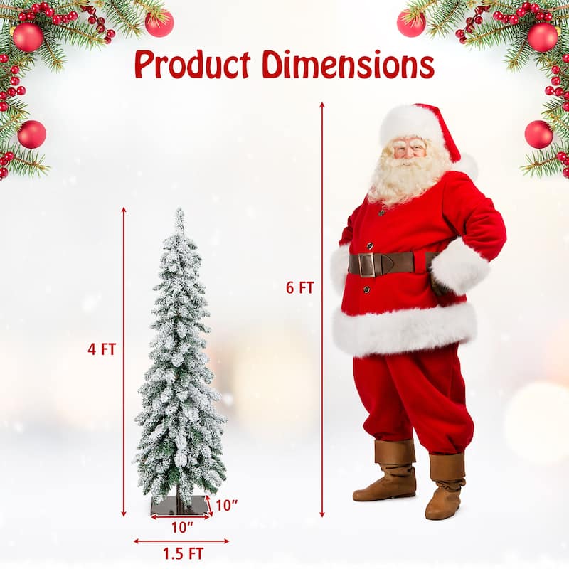 Gymax 4/5/6 FT Pre-Lit Artificial Christmas Tree Snow-Flocked Slim