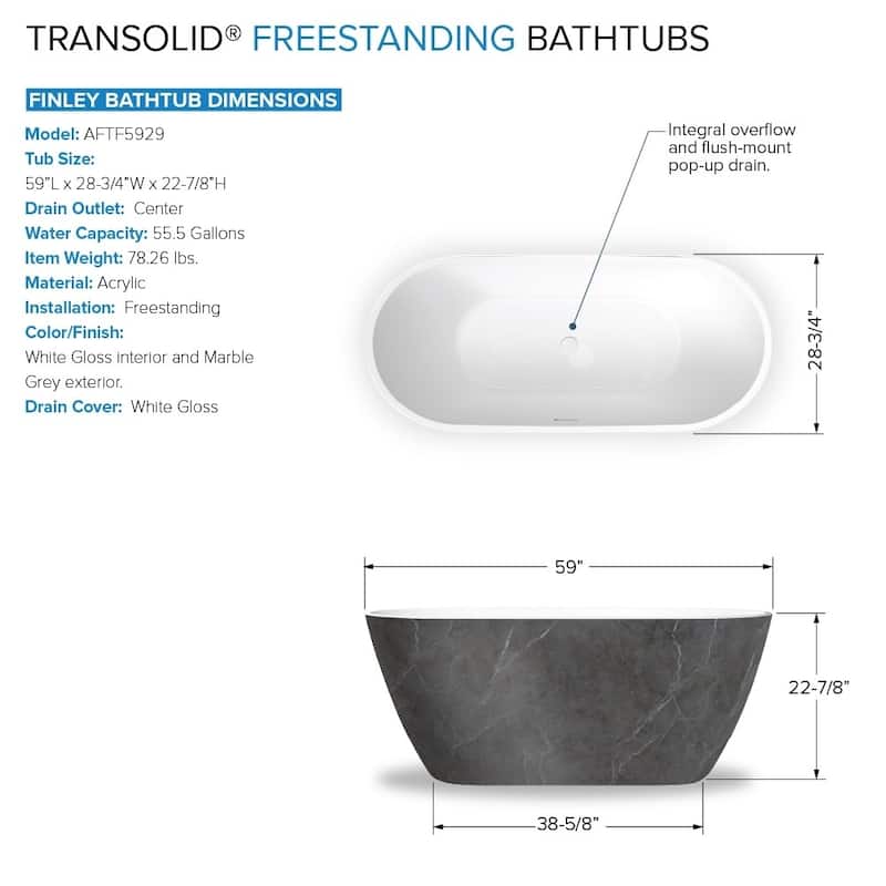 Transolid K-AFTF5929-G31M40 Finley 59" Free Standing Acrylic Soaking