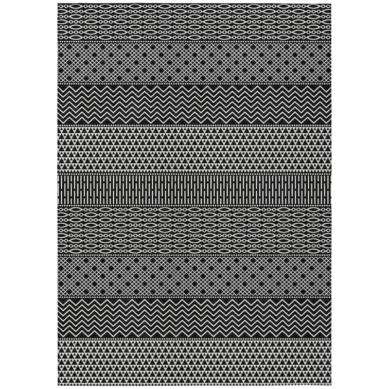 Machine Washable Indoor/ Outdoor Modern Stripes Chantille Rug