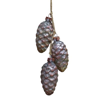 7" Rust and Silver Pinecone Glass Christmas Ornament
