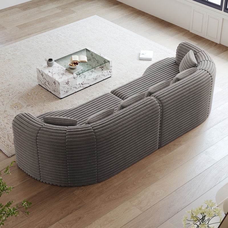 Oversized Modular Curved Sectional Sofa, Comfy Corduroy Upholstered Boneless Cloud Sofa, Memory Foam Floor Sofa with 6 Pillows