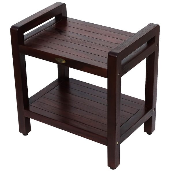 slide 2 of 4, DecoTeak Eleganto Woodland Brown 20" Teak Shower Bench, LiftAide Arms