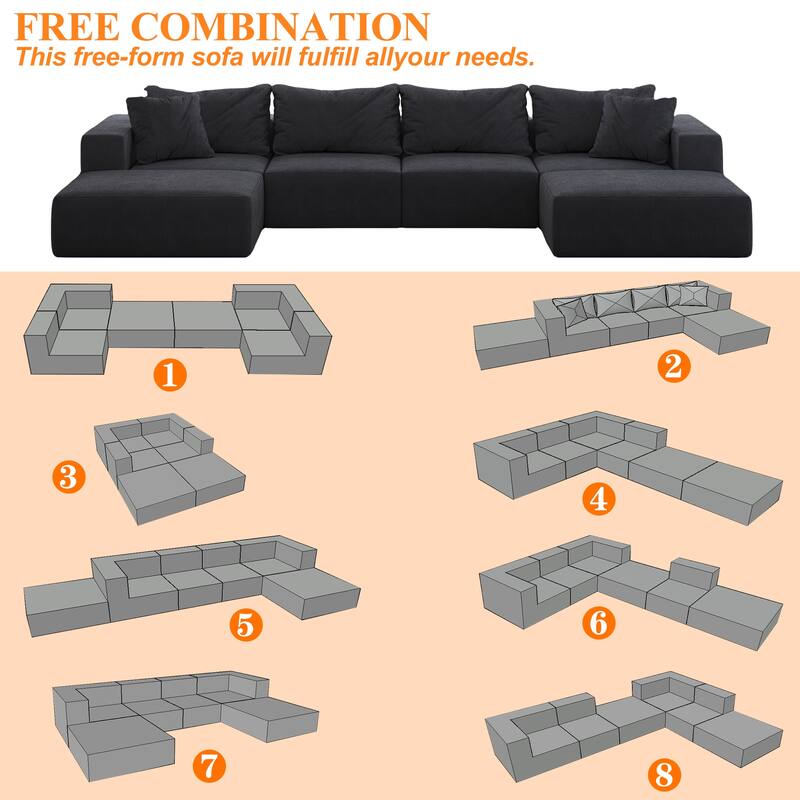 Oversized Chenille Upholstered Sectional Sofa Set Modular Couch Cloud Sleeper Sofa Bed with Ottomans and Pillows for Living Room