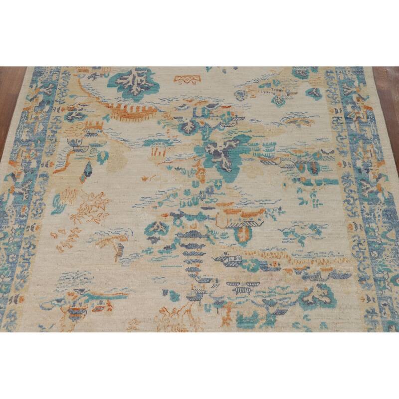 Vegetable Dye Art Deco Turkish Rug Handmade Wool Carpet - 5'0"x 6'9"