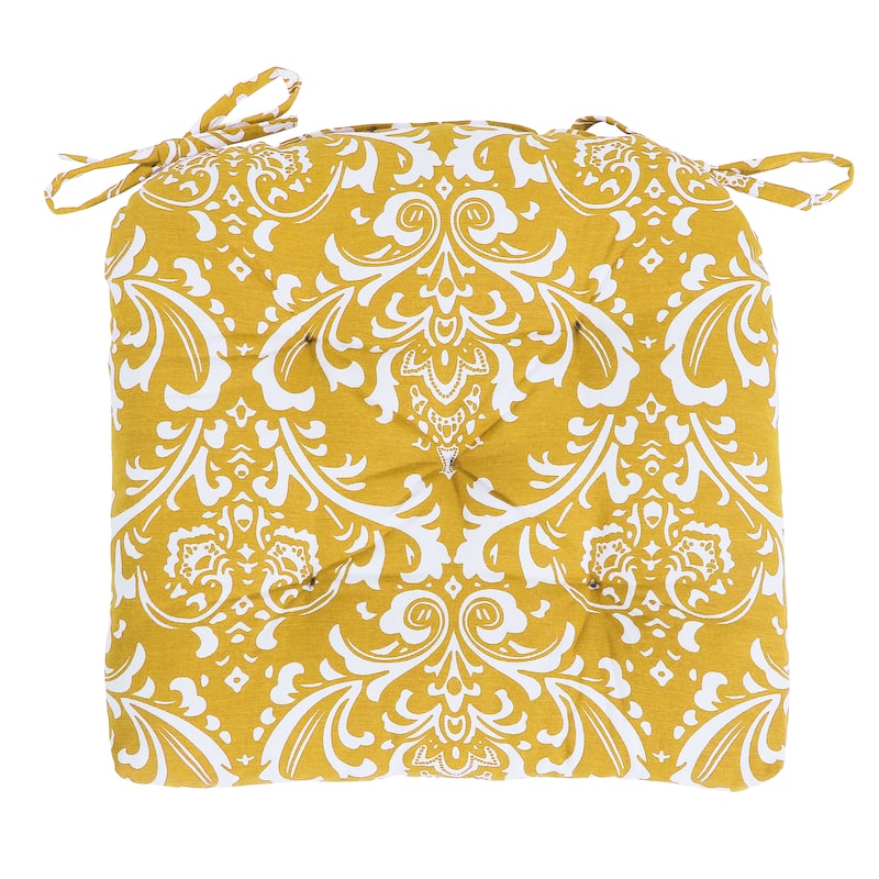 Handcrafted Cotton Chair Seat Pads Cushions with Ties - 16''x16'' for Dining | Home | Office Chairs - Mustard