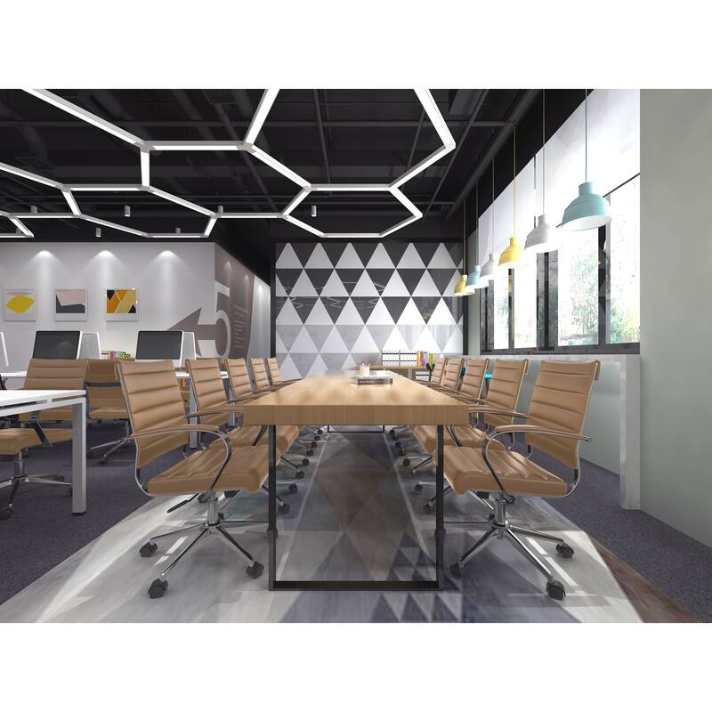 Modern Set of 2 Mid Back Ribbed PU Leather Office Chairs, Swivel, Tilt, Adjustable Seat with Arms