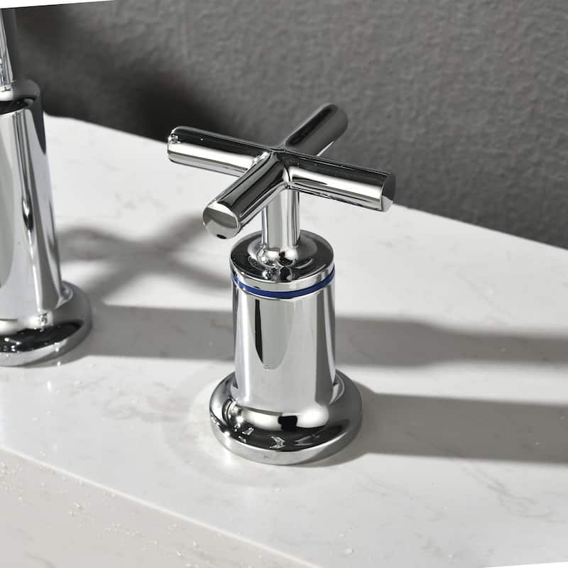 Three-Hole Cross Handle Copper Bathroom Sink Faucet