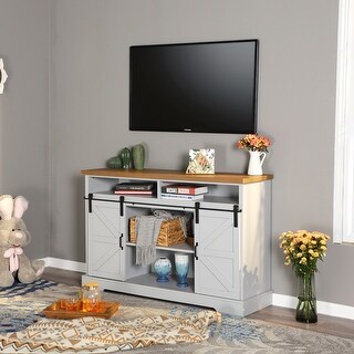 MAISON ARTS 52-Inch Farmhouse Sliding Barn Door TV Stand Sideboard Buffet Storage Cabinet