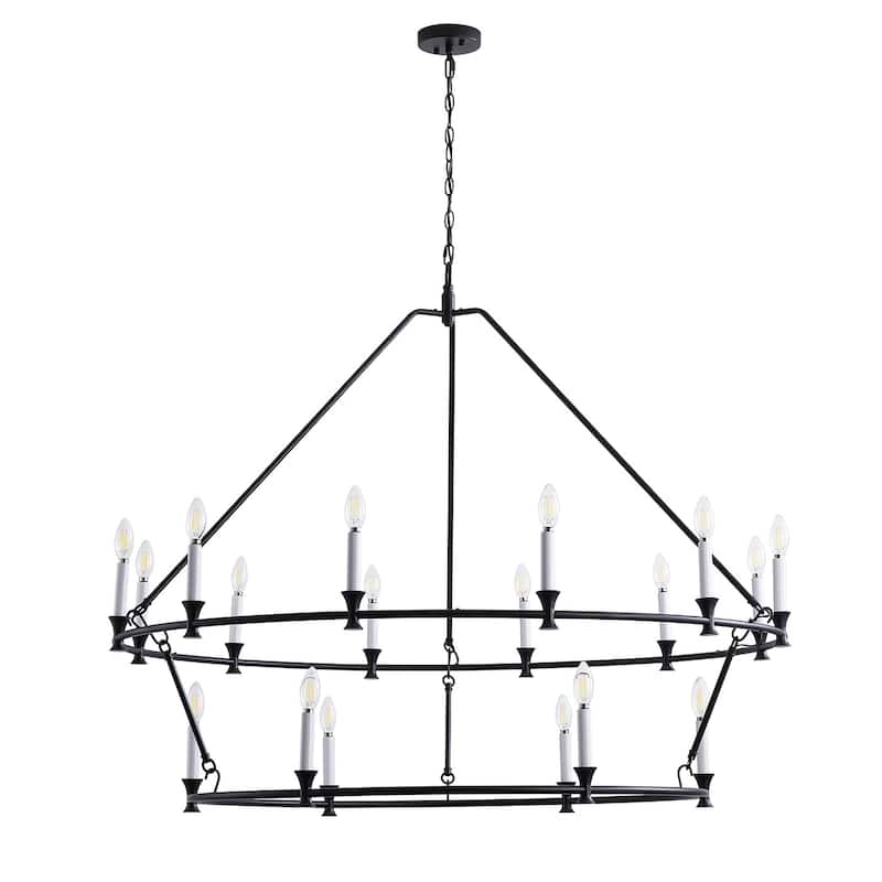 18-Lights Black Wagon Wheel Candle Chandelier - 49.2"D×5.1"W×130.4"H(Adjustable)